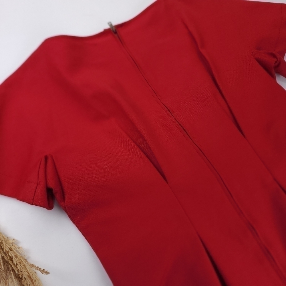 See By Chloe Anthropologie Thick Red Pleated Stretch Scoop Neck Dress Sz… - Picture 6 of 14
